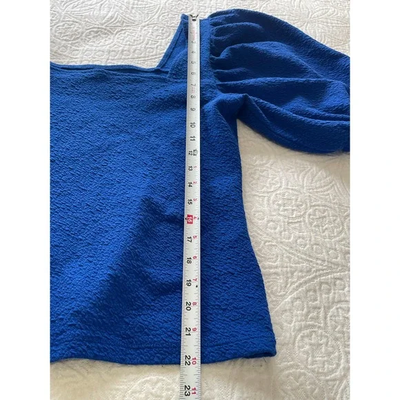A New Day Royal Blue Textured Puff Sleeve Square Neck Top Women's Medium - Picture 9 of 9